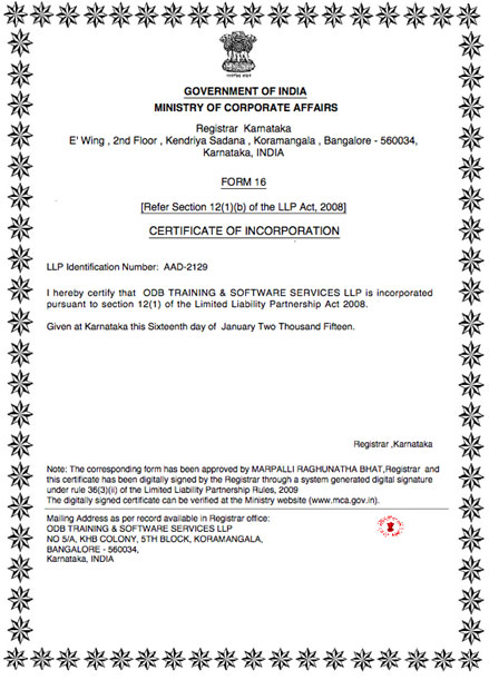 COMPANY CERTIFICATE OF INCORPORATION